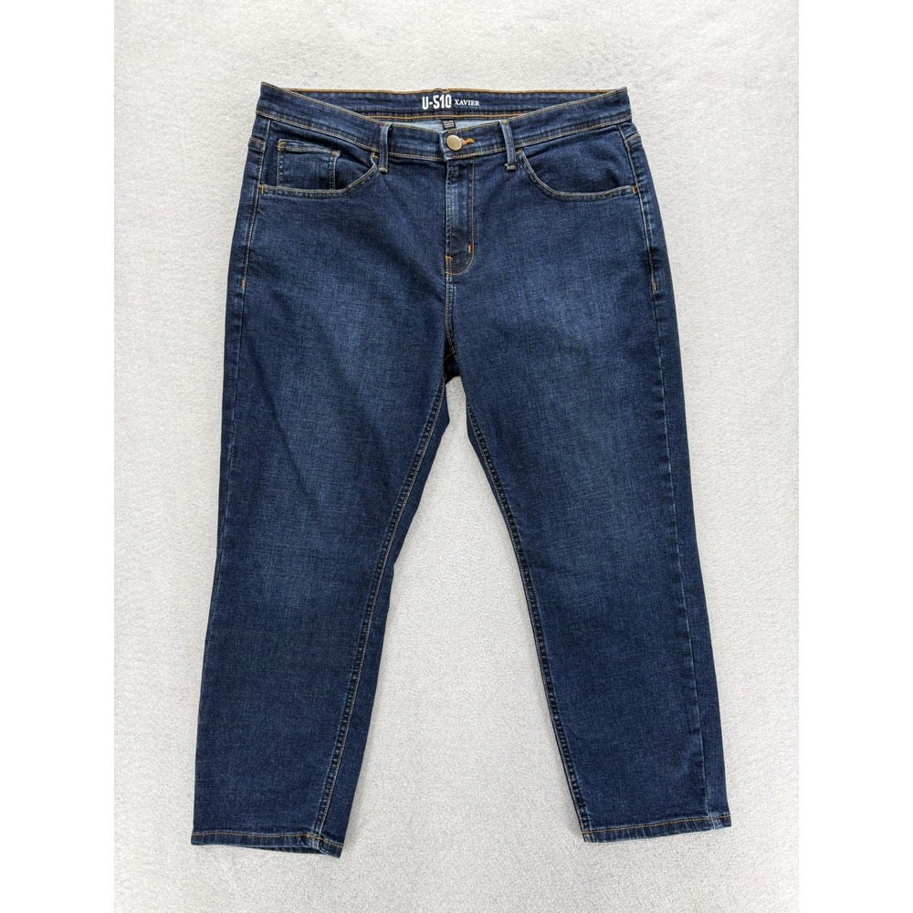 Under 5'10 Xavier Jeans Mens 36x26 Blue Dark Wash Tapered Stretch Denim Pants